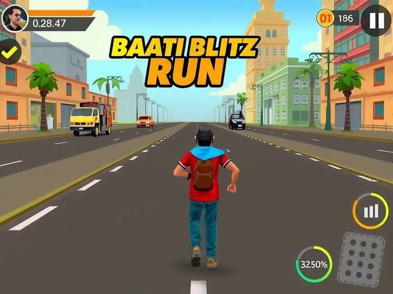 Baati Blitz Run gameplay screenshot showing character running through Indian city